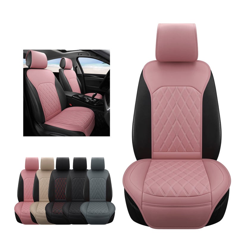 Sanwom Universal Front Leather Car Seat Covers Pink 2 Pcs Luxury Seat Covers, Anti-Slip Waterproof Auto Driver Cushions Fit SUV Pickup Van Sedan, Chevy Silverado GMC Sierra Dodge Ram Tacoma Ford - Image 2