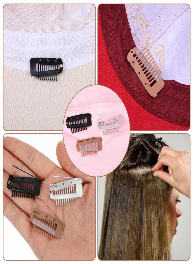 Qulkws 12 PCS Chunni Clips with Safety Pins, 3 Colors Invisible Strong Wig Combs, Multifunction10-Teeth Snap Clips for Wig Headscarf Hair Extension, Color 2 - Image 4