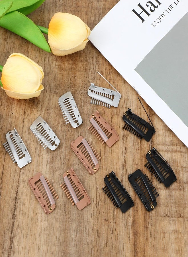 Qulkws 12 PCS Chunni Clips with Safety Pins, 3 Colors Invisible Strong Wig Combs, Multifunction10-Teeth Snap Clips for Wig Headscarf Hair Extension, Color 2 - Image 5