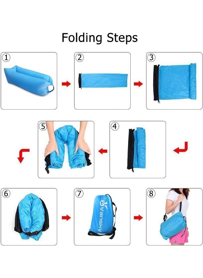 Huitich Portable Inflatable Air Sofa for Outdoor Camping, Travel & Beach Lounging – Blue  - Image 3