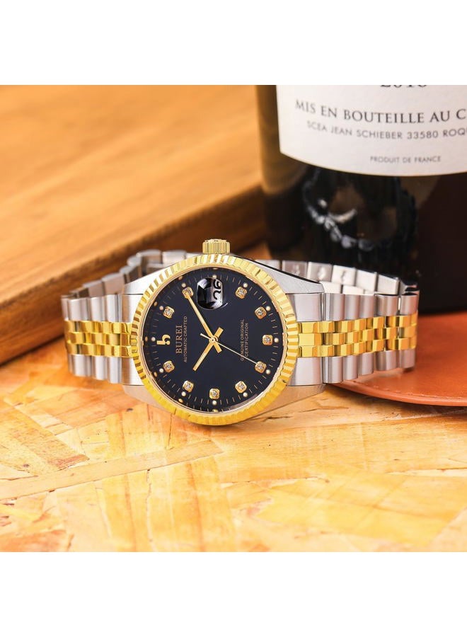 BUREI Men's Luxury Automatic Watch Fashion Waterproof Mechanical Watch, Adjustable Stainless Steel Two Tone Strap,Gift for Men, Gold black, Fashionable, classic, multifunctional, easy to read, elegant - Image 3