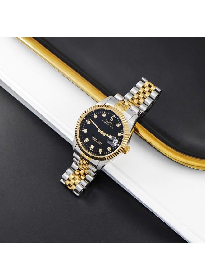 BUREI Men's Luxury Automatic Watch Fashion Waterproof Mechanical Watch, Adjustable Stainless Steel Two Tone Strap,Gift for Men, Gold black, Fashionable, classic, multifunctional, easy to read, elegant - Image 4