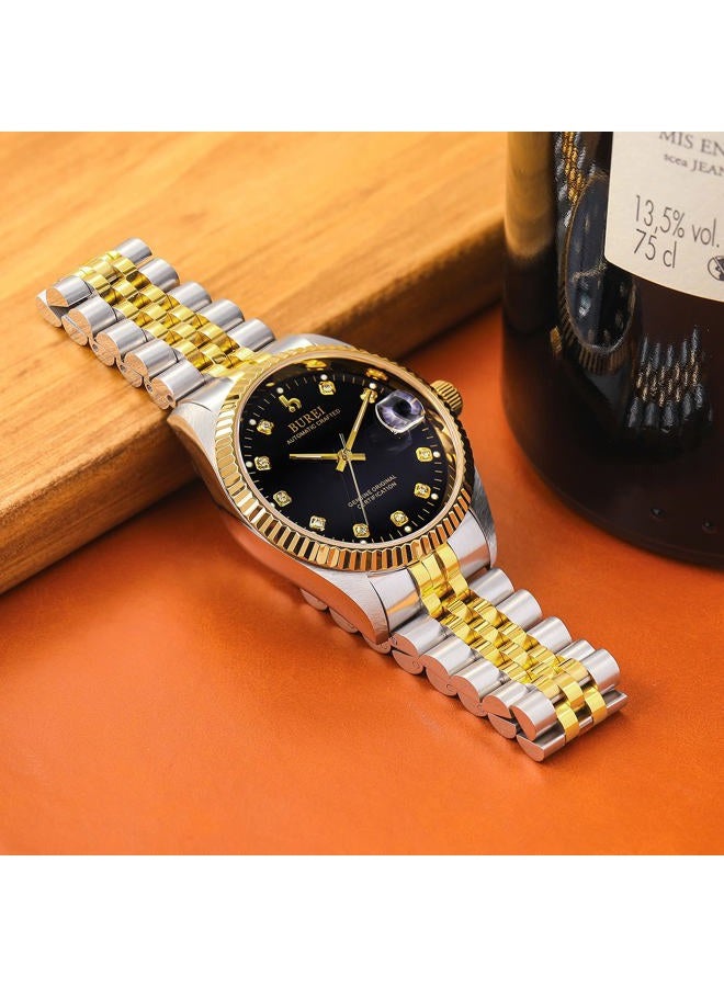 BUREI Men's Luxury Automatic Watch Fashion Waterproof Mechanical Watch, Adjustable Stainless Steel Two Tone Strap,Gift for Men, Gold black, Fashionable, classic, multifunctional, easy to read, elegant - Image 2