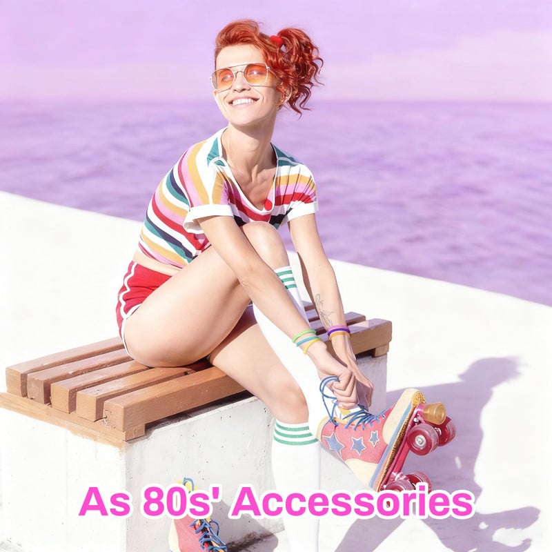 RAQEHO Hair Ties Jelly Bracelets - 80s Outfit Accessories for Women, Elastic Silicone Band for Hair and Wrist, Glow in the Dark, Neon Party Supplies, 30PCS, 6 Colors - Image 4