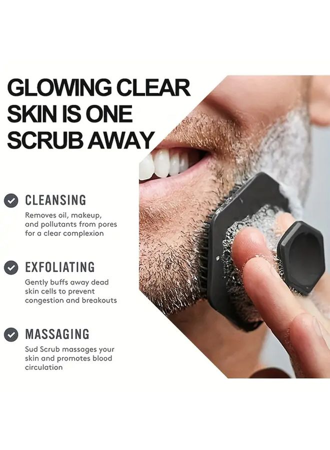 Gray Mens Beard Brush Soft Rubber Bristles For Gentle Exfoliation Travel Grooming Tool - Image 2
