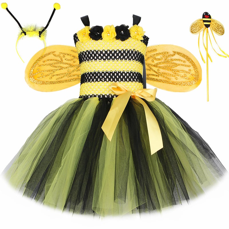 Children'S Dress Striped Bee Suit Girls Mesh Puffy Skirt Queen Bee Playing Clothing - Image 1