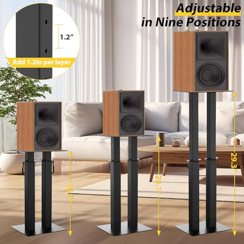 IBVIVIC Universal Speaker Stand Pair Double Tubes Heavy Duty Bookshelf Speaker Stands Support 110lbs 16.7" to 29.3" Height Adjustable Floor Speaker Stand with Non-Slip Pad for Home Theater - Image 4