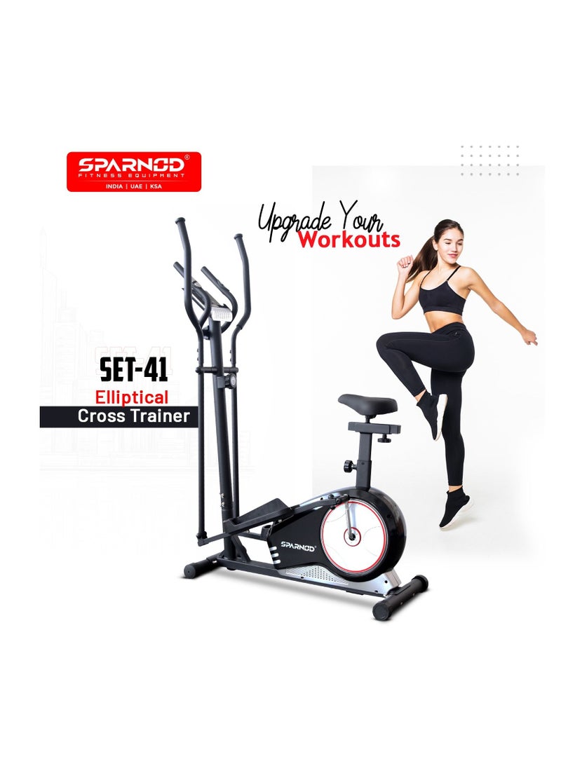 Sparnod Fitness Sparnod Fitness SET-41 مدرب بيضاوي الشكل: دولاب الموازنة 5 كجم، مقاومة مغناطيسية 8 مستويات، شاشة LCD، رؤى معدل ضربات القلب، مقعد قابل للتعديل، عجلات النقل أقصى وزن للمستخدم: 100 كجم  - Image 2