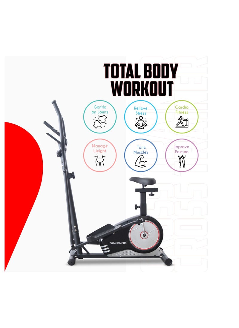 Sparnod Fitness Sparnod Fitness SET-41 مدرب بيضاوي الشكل: دولاب الموازنة 5 كجم، مقاومة مغناطيسية 8 مستويات، شاشة LCD، رؤى معدل ضربات القلب، مقعد قابل للتعديل، عجلات النقل أقصى وزن للمستخدم: 100 كجم  - Image 4