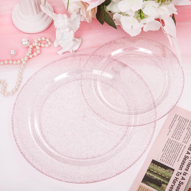 WDF 120pcs Pink Plastic Plates Disposable - Clear Pink Glitter Plates including 60PCS Dinner Plates 10.25inch and 60PCS Salad Plates 7.5inch for Wedding Baby Shower Spring Birthday - Image 4