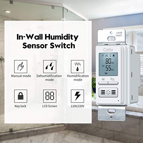 Ortis [New Generation] Humidity Sensor Switch, Ortis in-Wall Bathroom Fan Automated Control Switch, Air Moisture Detection, Neutral Wire Required, White, 120V/220V - Image 2