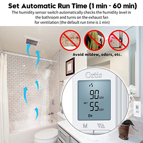 Ortis [New Generation] Humidity Sensor Switch, Ortis in-Wall Bathroom Fan Automated Control Switch, Air Moisture Detection, Neutral Wire Required, White, 120V/220V - Image 3