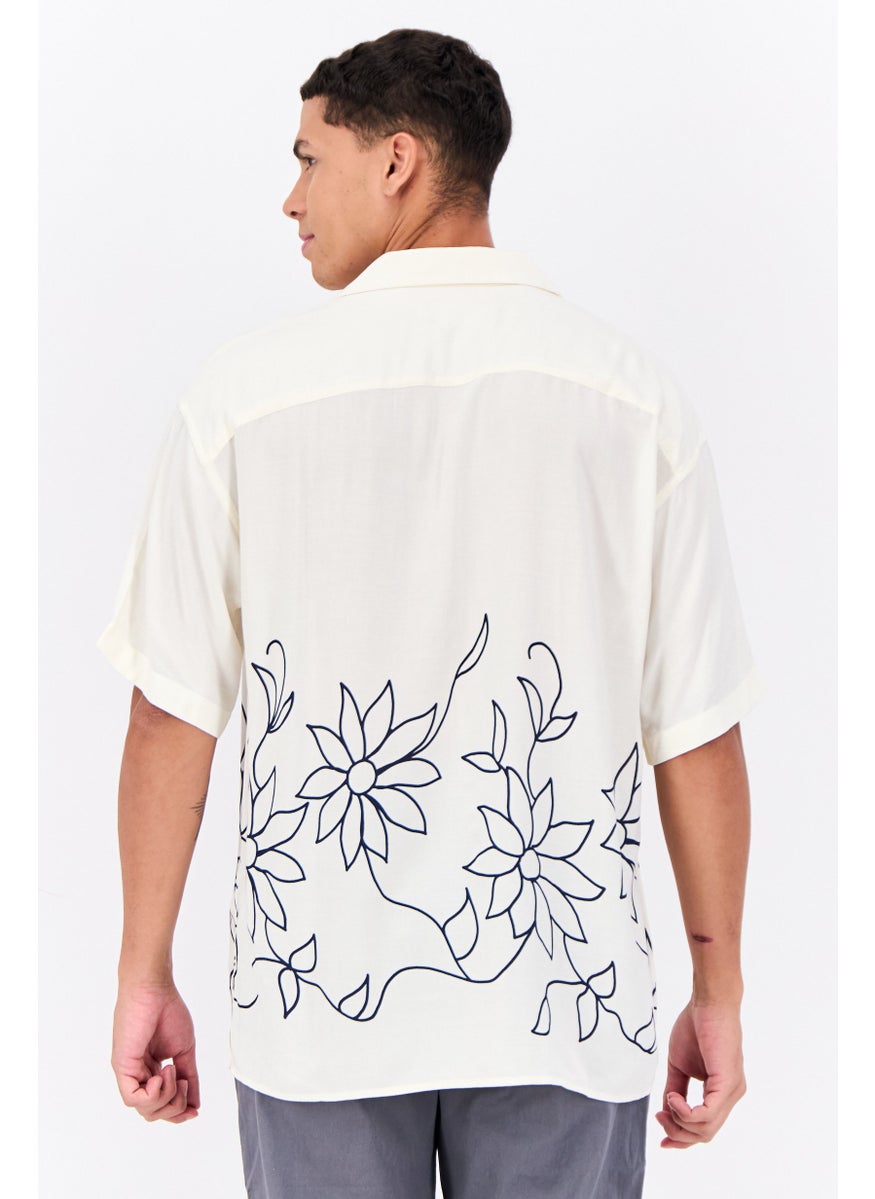 Jack Jones Men Regular Fit Floral Print Short Sleeves Casual Shirt, Cream  - Image 3