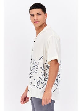 Jack Jones Men Regular Fit Floral Print Short Sleeves Casual Shirt, Cream  - Image 2