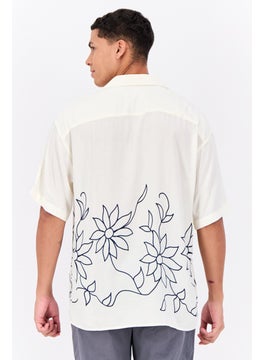 Jack Jones Men Regular Fit Floral Print Short Sleeves Casual Shirt, Cream  - Image 3