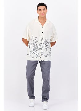 Jack Jones Men Regular Fit Floral Print Short Sleeves Casual Shirt, Cream  - Image 4