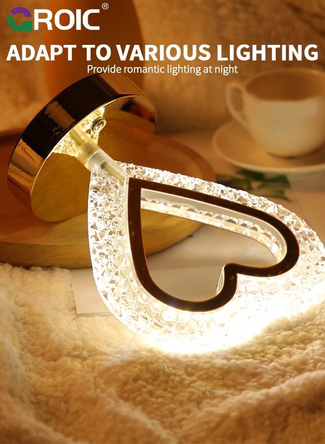 GROIC Love Heart Crystal Lamp -  Touch Control with USB Ports 3-Way Dimmable Nightstand Touch Lamp, Bedside Table Lamp for Bedroom - Image 4