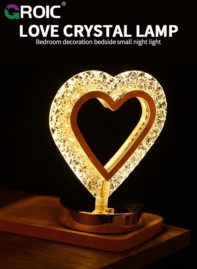 GROIC Love Heart Crystal Lamp -  Touch Control with USB Ports 3-Way Dimmable Nightstand Touch Lamp, Bedside Table Lamp for Bedroom - Image 2
