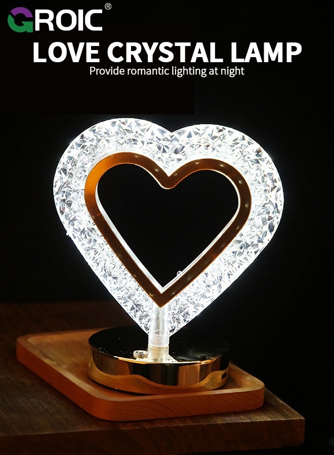 GROIC Love Heart Crystal Lamp -  Touch Control with USB Ports 3-Way Dimmable Nightstand Touch Lamp, Bedside Table Lamp for Bedroom - Image 3