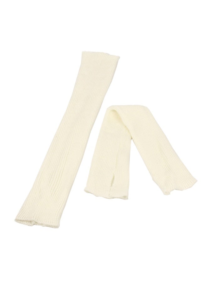 Women Girls Knit Cashmere Blend Gloves Long Arm Warmers Elbow Warmers Fingerless Mittens with Thumb Hole - Image 3