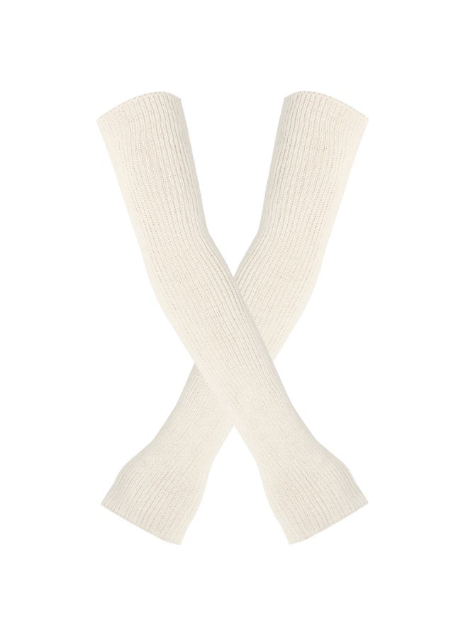 Women Girls Knit Cashmere Blend Gloves Long Arm Warmers Elbow Warmers Fingerless Mittens with Thumb Hole - Image 2