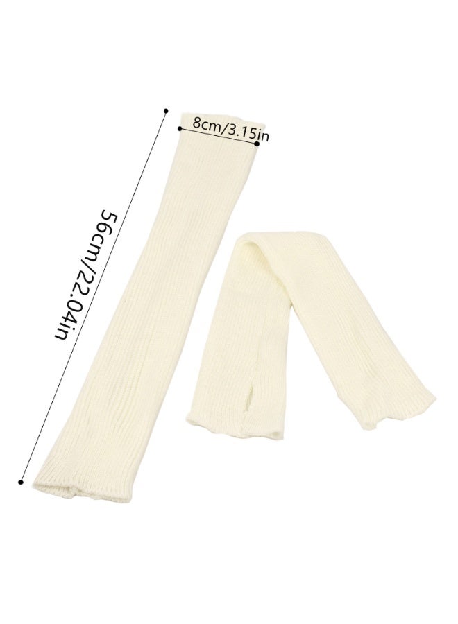 Women Girls Knit Cashmere Blend Gloves Long Arm Warmers Elbow Warmers Fingerless Mittens with Thumb Hole - Image 4