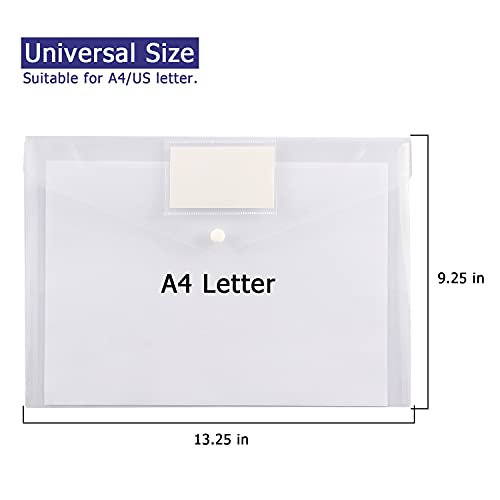 Hutou 6 Pack Clear Document Folders Plastic Envelopes Poly Envelopes File Envelopes with Label Pocket and Snap Button for Home Work Office Organization, Letter Size/A4 Size, White - Image 3