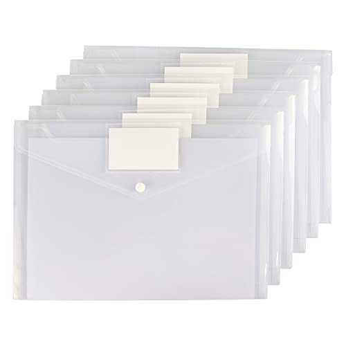 Hutou 6 Pack Clear Document Folders Plastic Envelopes Poly Envelopes File Envelopes with Label Pocket and Snap Button for Home Work Office Organization, Letter Size/A4 Size, White - Image 2
