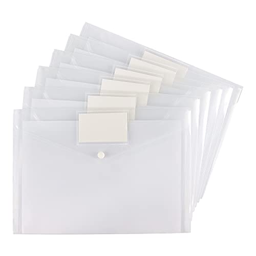Hutou 6 Pack Clear Document Folders Plastic Envelopes Poly Envelopes File Envelopes with Label Pocket and Snap Button for Home Work Office Organization, Letter Size/A4 Size, White - Image 1