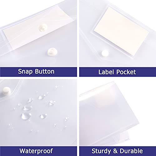 Hutou 6 Pack Clear Document Folders Plastic Envelopes Poly Envelopes File Envelopes with Label Pocket and Snap Button for Home Work Office Organization, Letter Size/A4 Size, White - Image 4