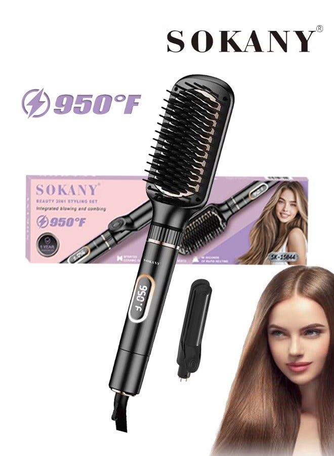 sokany 2-in-1 Hair Dryer Brush & Hair Straightener & Blow Dryer Brush | 950F Fast Drying, Salon-Quality Smoothing for Thick & Curly Hair,SK-15044,Black - Image 1