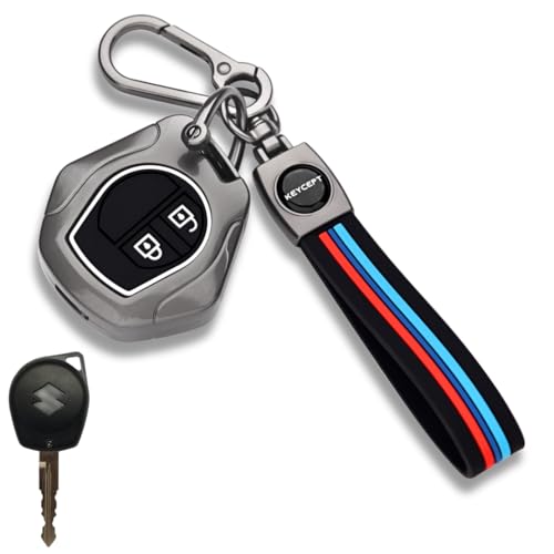 KEYCEPT Metal Key Cover for Suzuki Swift, Dzire, Ertiga, Baleno, Grand Vitara, Celerio, WagonR, Brezza, Scross, Fronx, Jimny, Ignis 2 Button Remote Key Cover with Keychain (Long Keychain) - Image 1