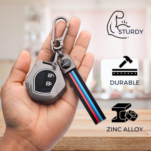 KEYCEPT Metal Key Cover for Suzuki Swift, Dzire, Ertiga, Baleno, Grand Vitara, Celerio, WagonR, Brezza, Scross, Fronx, Jimny, Ignis 2 Button Remote Key Cover with Keychain (Long Keychain) - Image 4