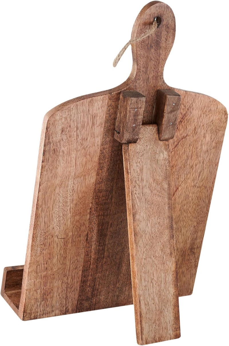 Eximious India Christmas Gifts Wooden Cookbook Stand for Kitchen Counter Recipie Book Holder for Cooking, Solid Wood Chopping Board Style Foldable and Durable Recipe Holder for Tablets and Cookbooks (Brown) - Image 5