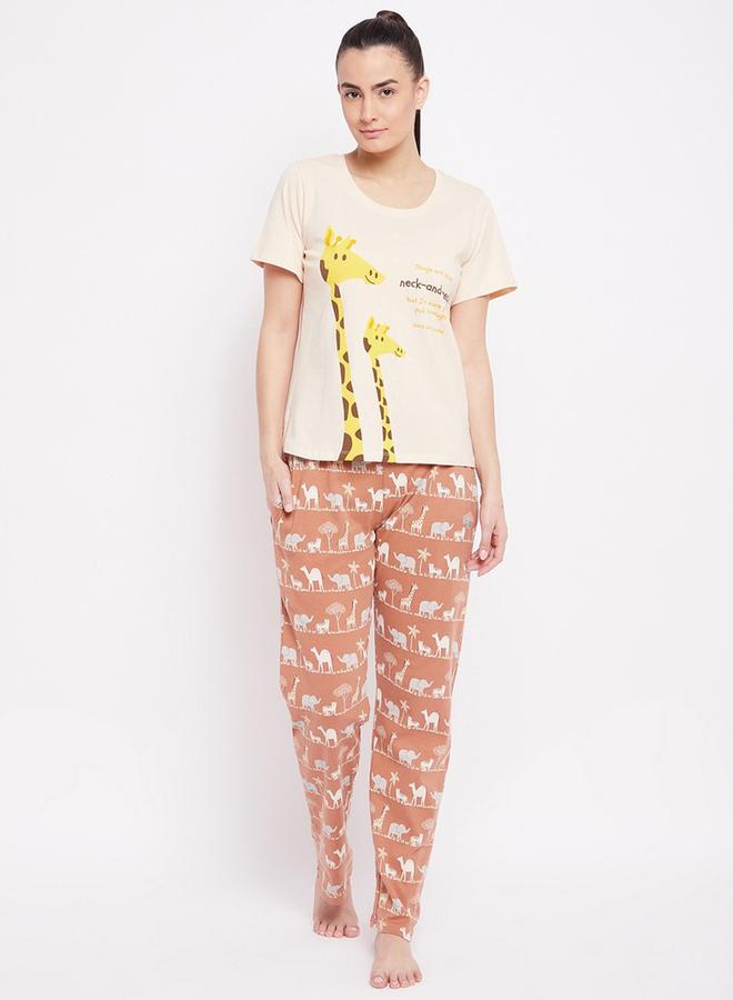 Take Two Cotton Printed T-Shirt and Pyjama Set By Lazzycat - Image 1