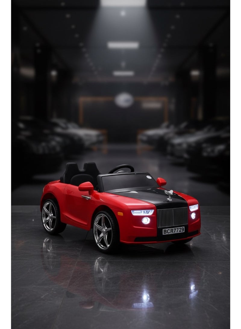 Stars of the Future This 12V electric sports car for kids features two powerful motors, a 12V/7Ah rechargeable battery, a parental remote control, USB and AUX music system, LED headlights, opening doors, and a fun rocking mode for a safe and enjoyable driving experience. - Image 2