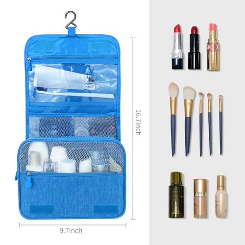 Lcsmaokin Large Capacity Toiletry Bag Travel Bag with Hanging Hook for Men and Women Waterproof Travel Cosmetic Bag Bathroom Storage Bag for Brushes Set, Full-Sized Shampoo, Toiletries, (Sky Blue) - Image 5