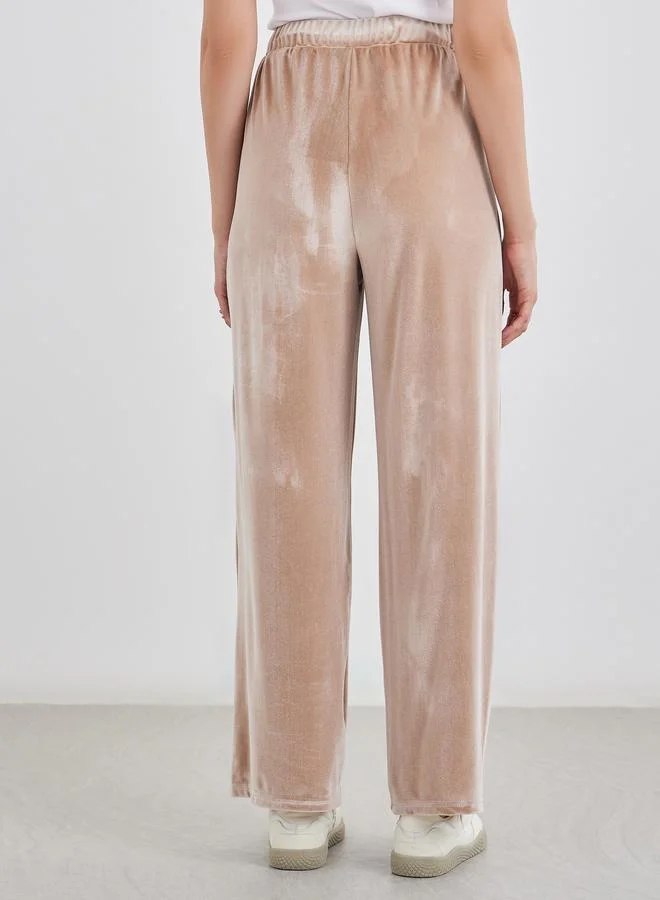 Styli Velvet Look Wide Leg Joggers with Drawstring