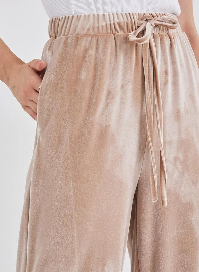 Styli Velvet Look Wide Leg Joggers with Drawstring