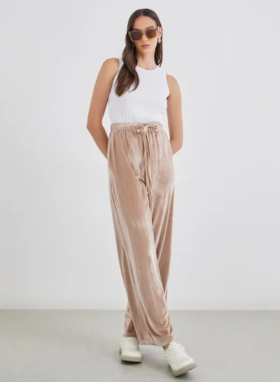 Styli Velvet Look Wide Leg Joggers with Drawstring