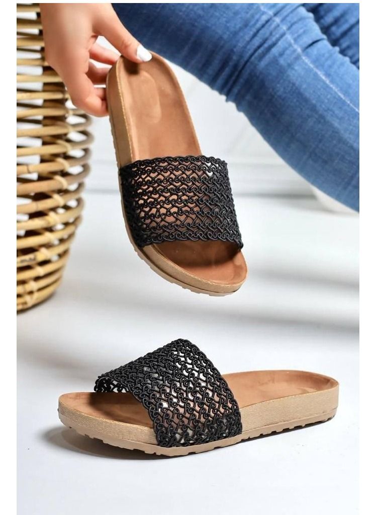 LIFESTYLISH SL-102 Elegant leather laser slipper -Black  - Image 1
