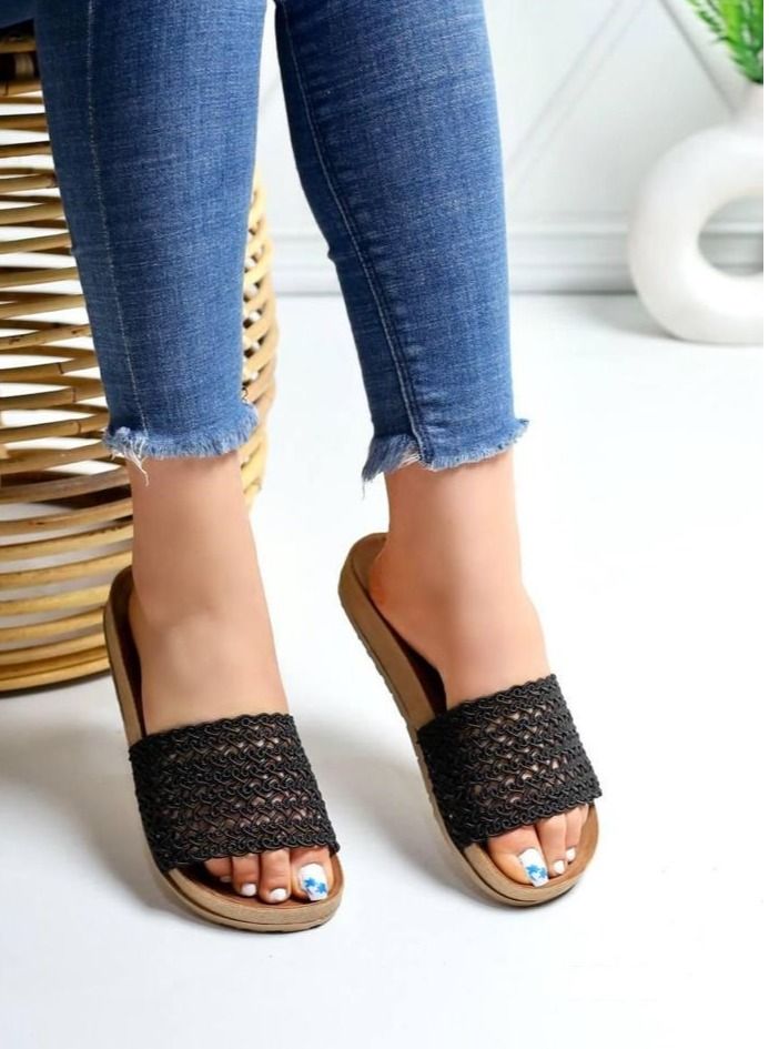 LIFESTYLISH SL-102 Elegant leather laser slipper -Black  - Image 2