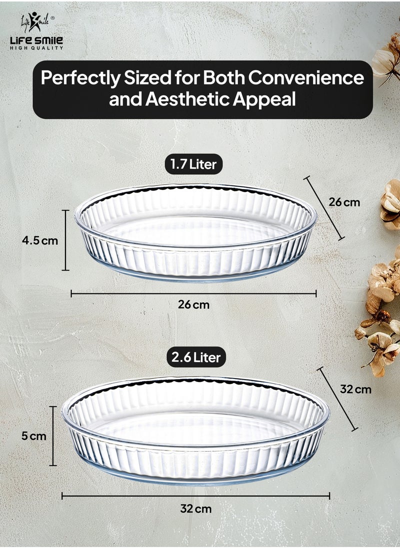 Life Smile - LIFE SMILE Borosilicate Glass Oven Baking Dishes Set of 2 - Round Shape Baking Tray Dishwasher Safe, Fridge & Freezer Safe, Microwave Safe (Design 2) - Image 1
