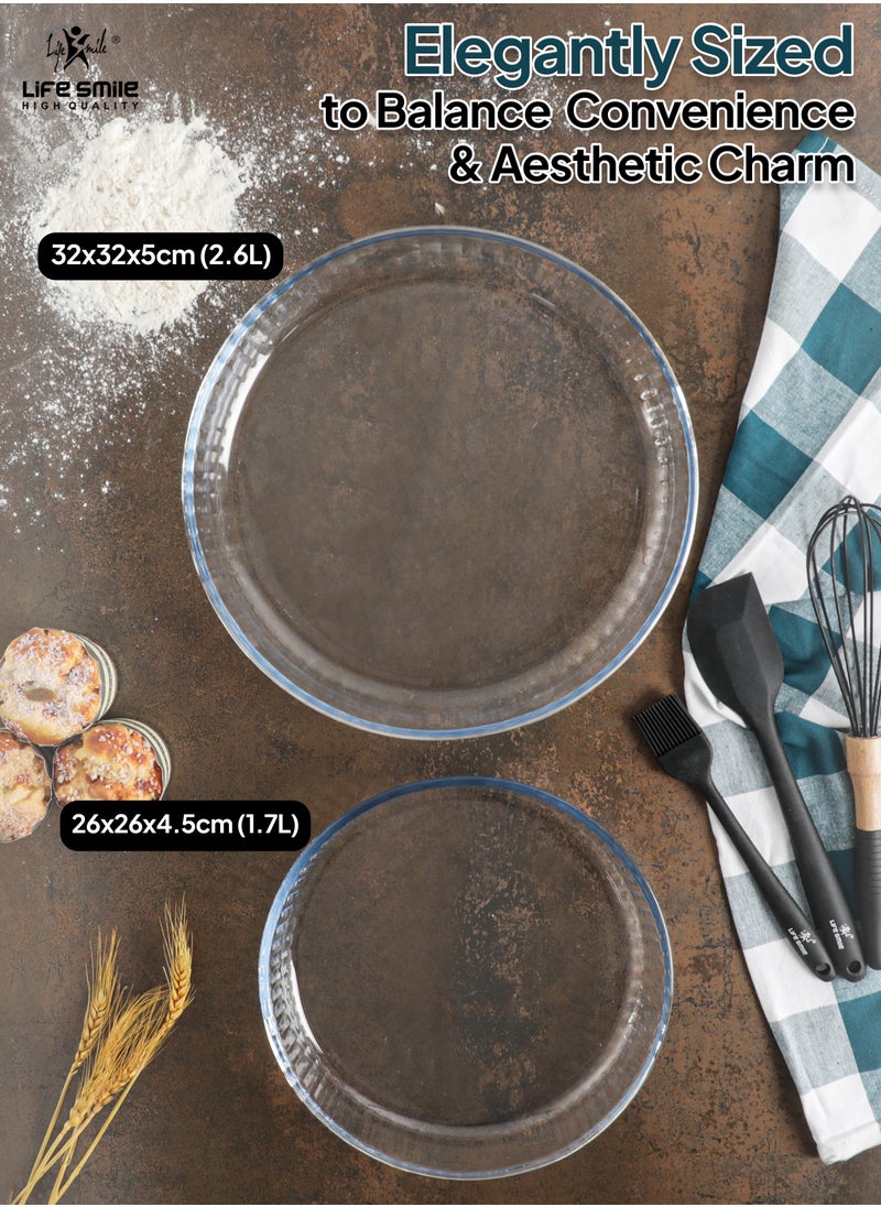 Life Smile - LIFE SMILE Borosilicate Glass Oven Baking Dishes Set of 2 - Round Shape Baking Tray Dishwasher Safe, Fridge & Freezer Safe, Microwave Safe (Design 2) - Image 1