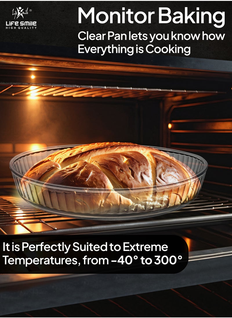 Life Smile - LIFE SMILE Borosilicate Glass Oven Baking Dishes Set of 2 - Round Shape Baking Tray Dishwasher Safe, Fridge & Freezer Safe, Microwave Safe (Design 2) - Image 1