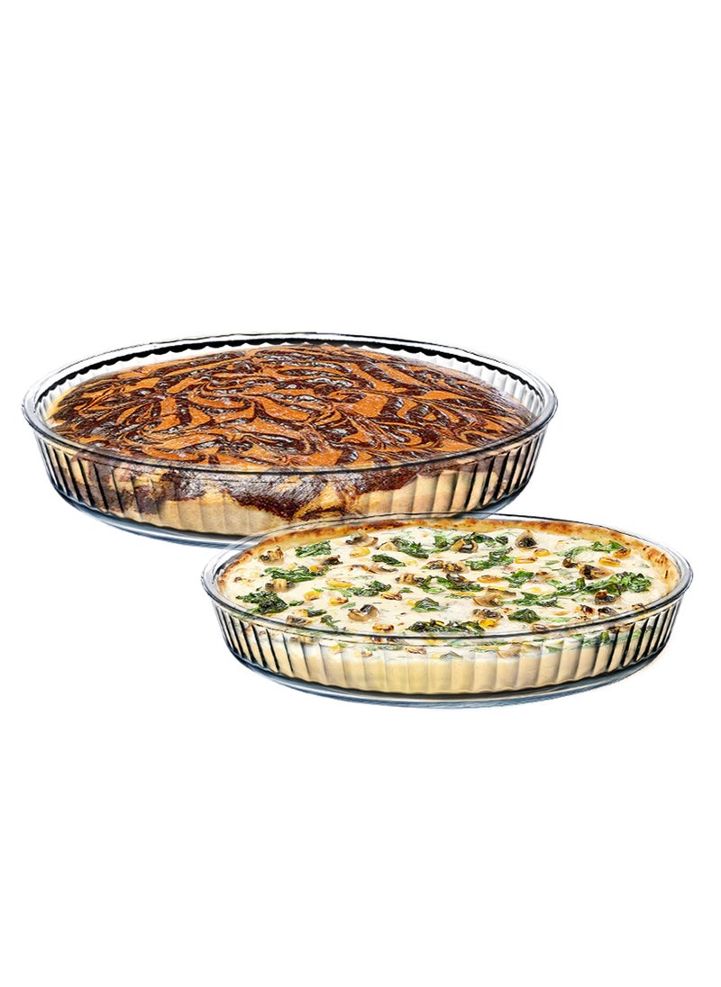 Life Smile - LIFE SMILE Borosilicate Glass Oven Baking Dishes Set of 2 - Round Shape Baking Tray Dishwasher Safe, Fridge & Freezer Safe, Microwave Safe (Design 2) - Image 1