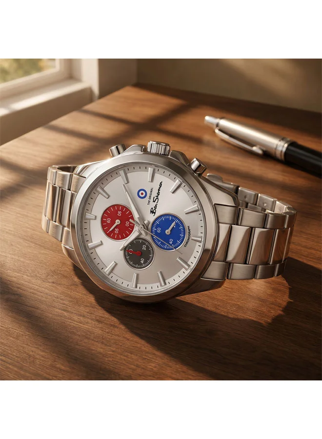 Ben Sherman Silver Oxford Silver Dial Stainless Steel Bracelet Chronograph Watch for Men, 44mm for Men | Best Price UAE