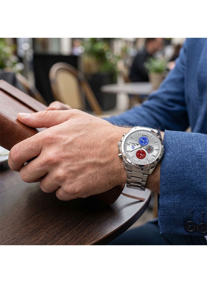 Ben Sherman Oxford Silver Dial Stainless Steel Bracelet Chronograph Watch for Men, 44mm - Image 5