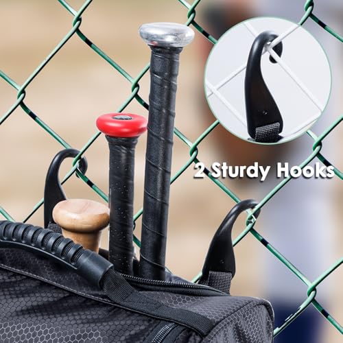 VIGEGARI Large Baseball Bag with Wheels for 4 Bats - Softball Bag with Fence Hook for T-Ball Bat & Equipment, Black, Large with wheels - Image 4