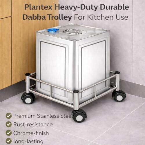 Plantex Stainless Steel Square Dabba Trolley/Kitchen Storage Organizer with Wheels/Oil Container Stand for Easy Movement - Image 3